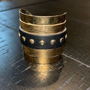 Rare Ann Taylor Large Cuff Black Leather Snap Bracelet